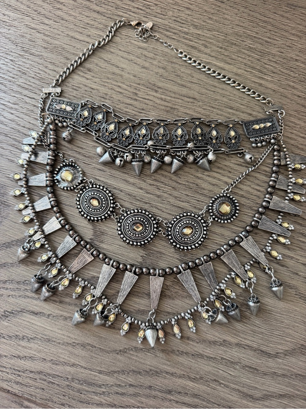 Zara Silver-Tone Layered Statement Necklace with Yellow Accents